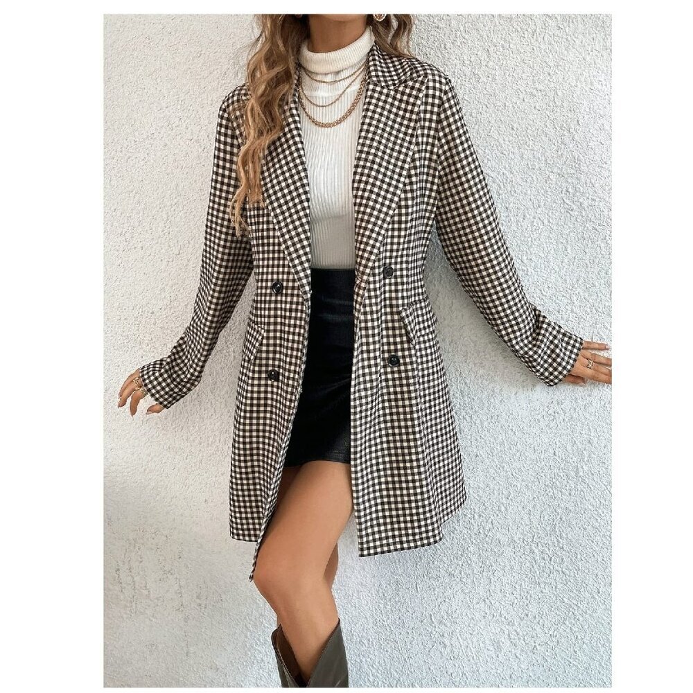NWOT H&M Women's Gingham Double-Breasted Career Casual Blazer Size XL